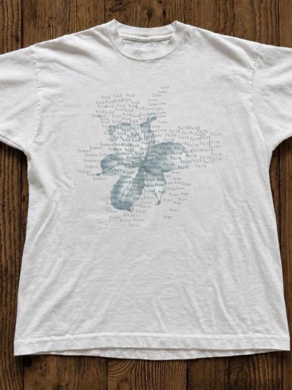 Gildan White Tee with Light Blue Typographic Bloom